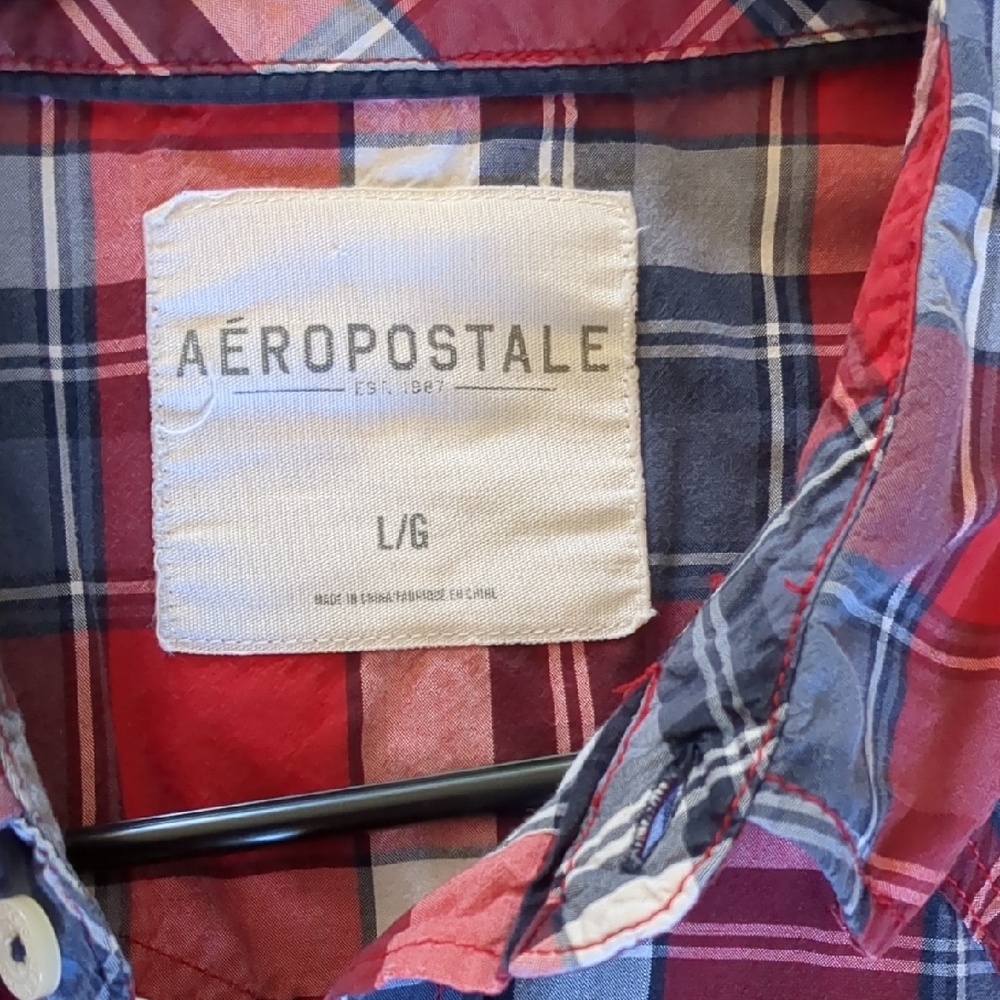 Aeropostale Red and Blue Casual Button Down Shirt Western 90s Y2k Grunge - Picture 2 of 6
